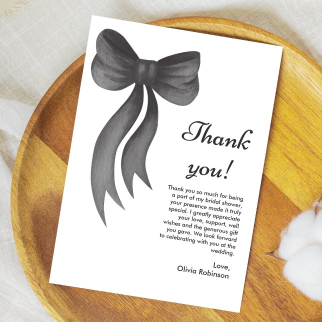 Svart slinga Hon knyter knuten Bröllopsfest  Tack Kort (Black Bow She's Tying the Knot Bridal Shower Thank You Card )