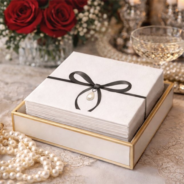 Svart slinga med pärlor i gammaldags stil bröllops pappersservett (Black Bow With Pearl Old Money Style Bridal Shower Napkins!)