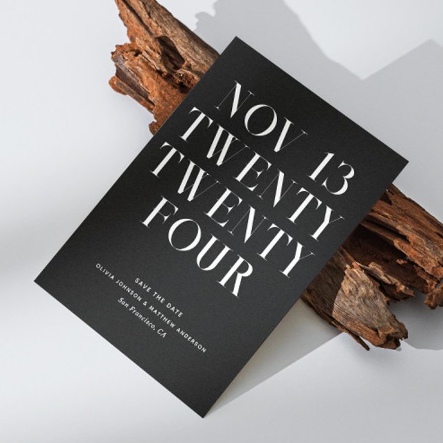 Svart slips Modernt Bröllop. Minimalistiskt Formel Spara Datumet (Skapare uppladdad)