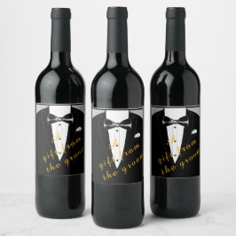 Svart slips och smoking present vinsetikett vinflaska etikett