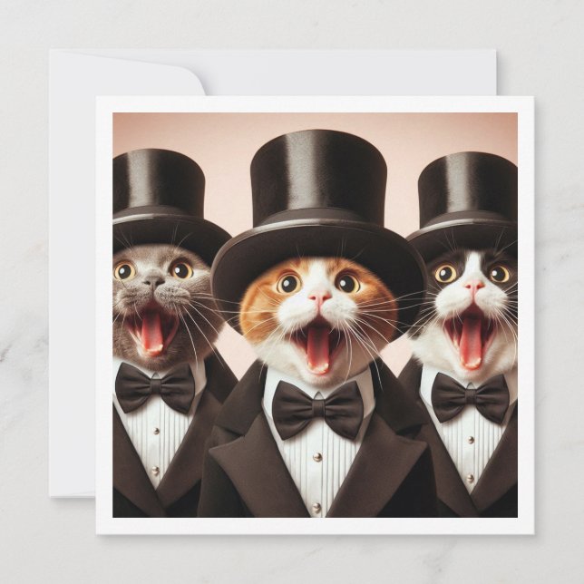 Svart slips party, lustig kattfödelsedag, katt inbjudningar (Framsida)