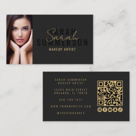 Svart sminkkonstnär skönhetssalong QR-kod foto Visitkort