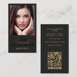 Svart sminkkonstnär skönhetssalong QR-kod foto Visitkort