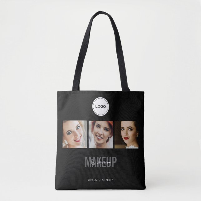 Svart sminkstudio fotokollage elegant logotyp tygkasse (Framsida)