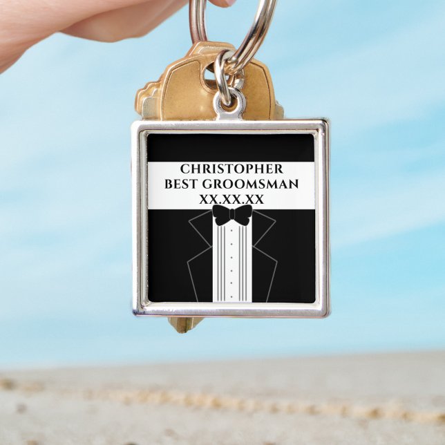 Svart Smoking Bästa Bröllopsbestman Nyckelring (Perfect gift for your best man or groomsman. Just add his name and your wedding date)