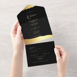 Svart Smoking Bröllop Guld Folie Script Elegant Ev