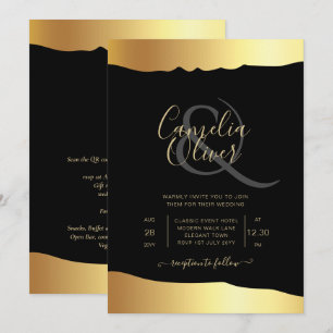 Svart Smoking Bröllop Guld Folie Script Elegant Ev Inbjudningar