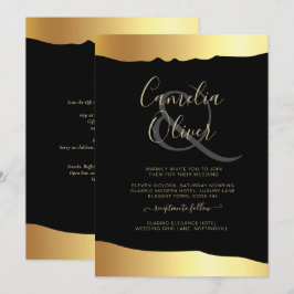 Svart Smoking Bröllop Guld Folie Script Elegant Ev Inbjudningar