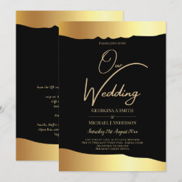 Svart Smoking Bröllop Guld Folie Script Elegant Ev Inbjudningar