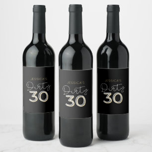 Svart smutty 30 eget namn Birthday Vin etikett