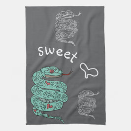 Svart snake Sweet Heart Kökshandduk