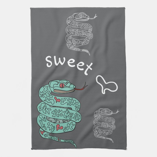 Svart snake Sweet Heart Kökshandduk (Vertikal)