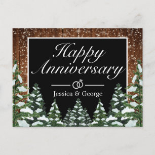 Svart snö trä & skog årsdagshälsning meddelande vykort