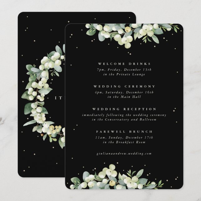 Svart snöbär + Eukalyptus Bröllopsschema (Fram/baksida)