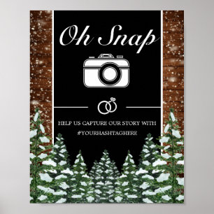Svart Snöigt Skog & Skog Oh Snap Bröllopsskylt Poster