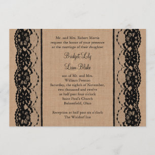 Svart Snöre och Burlap Wedding Inbjudan