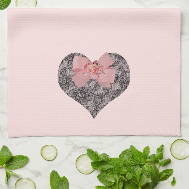 Svart snöre och ro kökshandduk (Vikta)