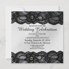 Svart snöre- och vitsatängbröllopinbjudningar inbjudningar