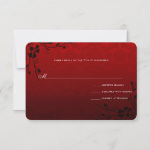 Svart snurra på Red Metallic Damask Wedding Inbjud Inbjudningar