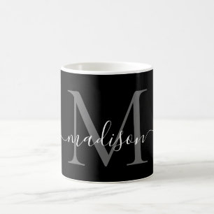 Svart Snyggt för svart svartvit monogram-skript i Kaffemugg