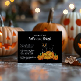 Svart Snyggt Halloween fest-katt och Pumpkin-utskr Inbjudningar