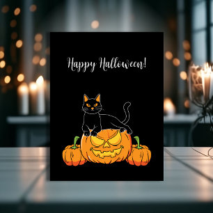 Svart Snyggt Happy halloween-katt och Pumpkin-utsk Vykort