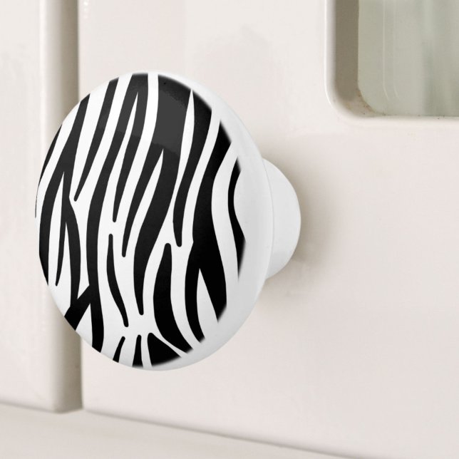 svart snyggt i chic, vit zebra tryck knopp (girly chic stylish black white zebra print ceramic knob)