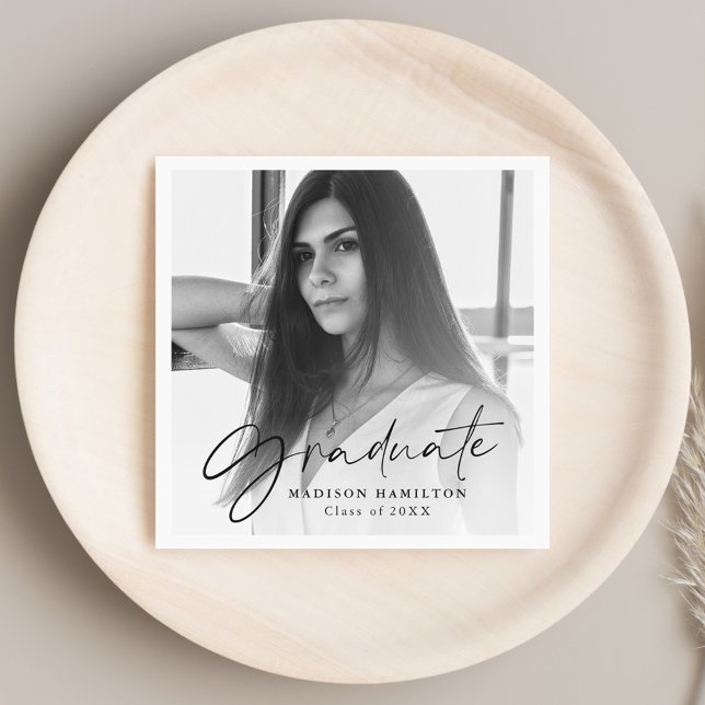 Svart | Snyggt Script Photo Studenten Pappersservett (Skapare uppladdad)