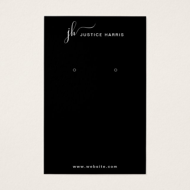 Svart Snyggt Skriptmonogram Modern Earing Visitkort (Framsida)