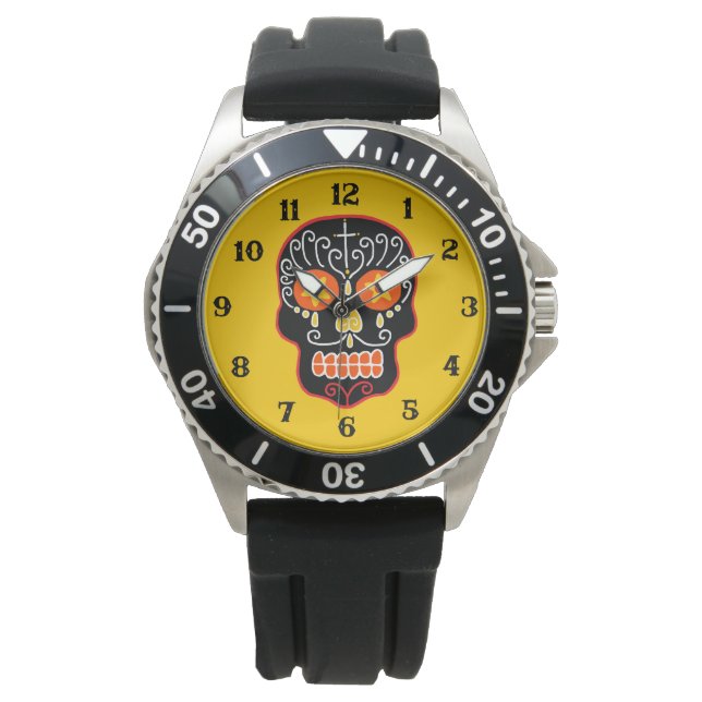 Svart Socker Skalle Armbandsur (Framsida)