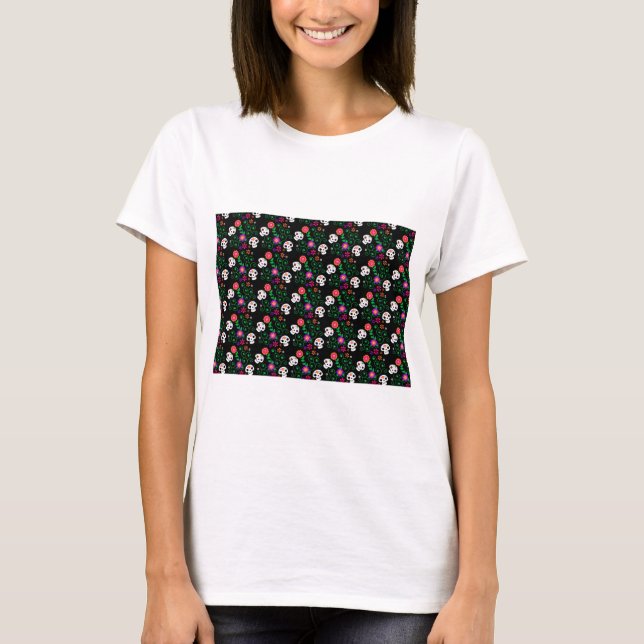 Svart sockerskalle t-shirt (Framsida)