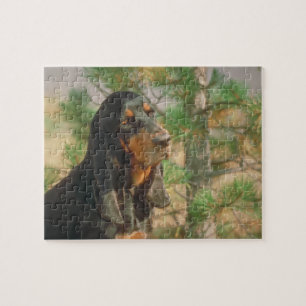 Svart & solbränt Coonhoundhundpussel Pussel