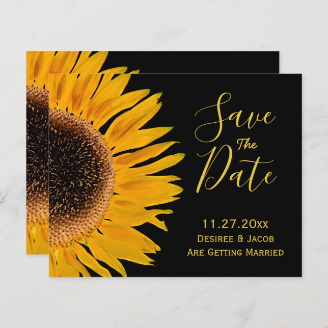 Svart solrosbudget för Rustik Gult Spara datum (Fram/baksida)