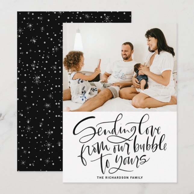 Svart som skickar Kärlek från vår bubbla till ditt Julkort (Fram/baksida)