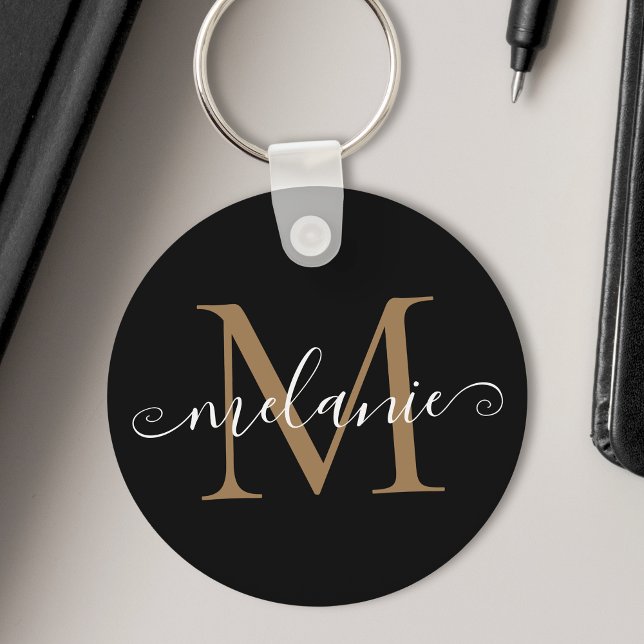 Svart Söt  - för anpassad Namn-Chic Nyckelring (Show off your name and initial in style with this stylish black personalized keychain.)