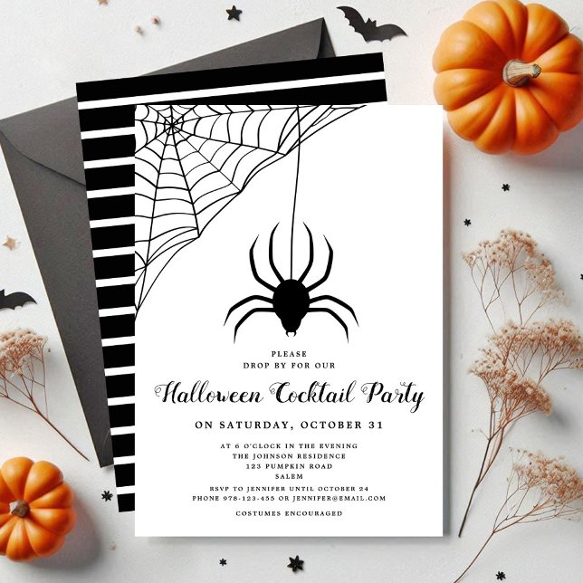 Svart söt spindel Halloween cocktailparty Inbjudningar (Black Cute Spider Halloween Cocktail Party Invitation)