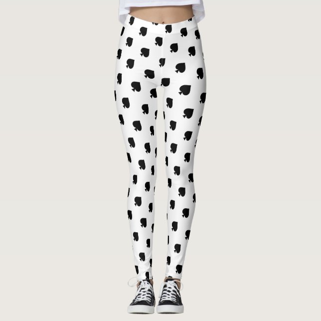 svart spademönster för diagonal på vit leggings (Framsida)