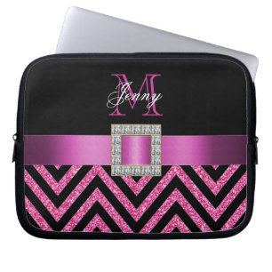 SVART SPARREGLITTER FÖR SHOCK ROSA FLICKAKTIGT LAPTOP SLEEVE