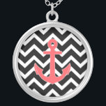 Svart sparrerosor ankrar silverpläterat halsband<br><div class="desc">Svart sparrerosor ankrar</div>