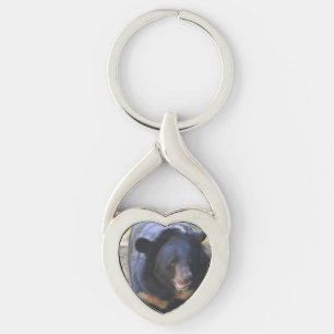 Svart Spectacled björn Twisted Heart Silverfärgad Nyckelring