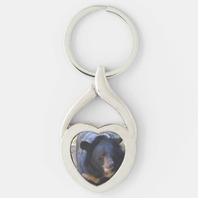 Svart Spectacled björn Twisted Heart Silverfärgad Nyckelring (Framsidan)