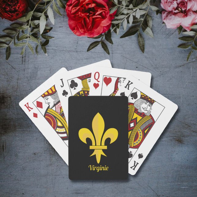Svart spelkort med Guld Fleur de Lis (Black Playing Cards with Gold Fleur de Lis)