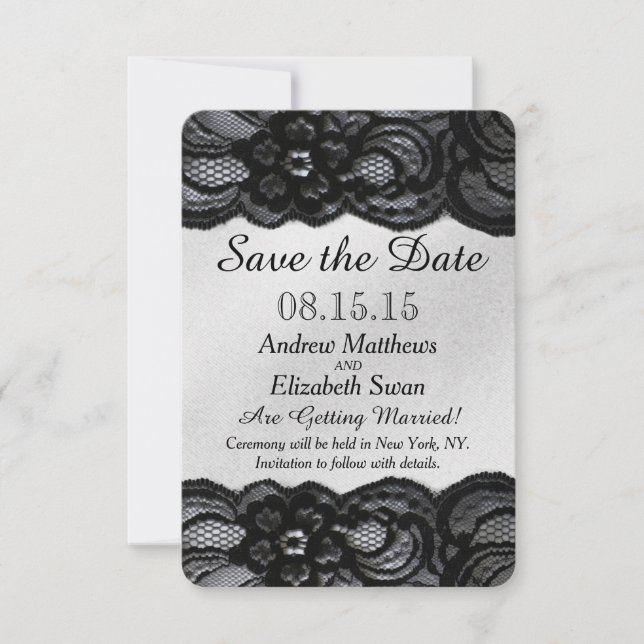 Svart spets och satin Save the Date Spara Datumet (Framsida)