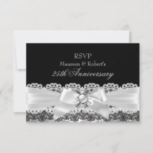 Svart spets och silverpärlbåge årsdag RSVP OSA Kort