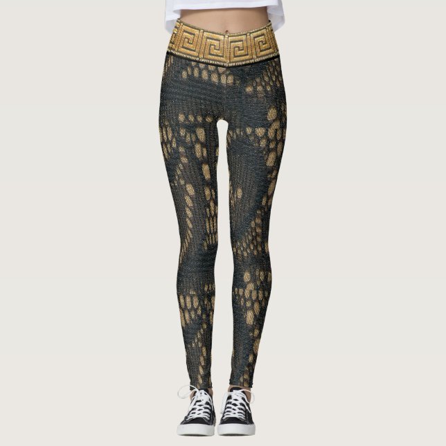 Svart spetsig elegans leggings (Framsida)