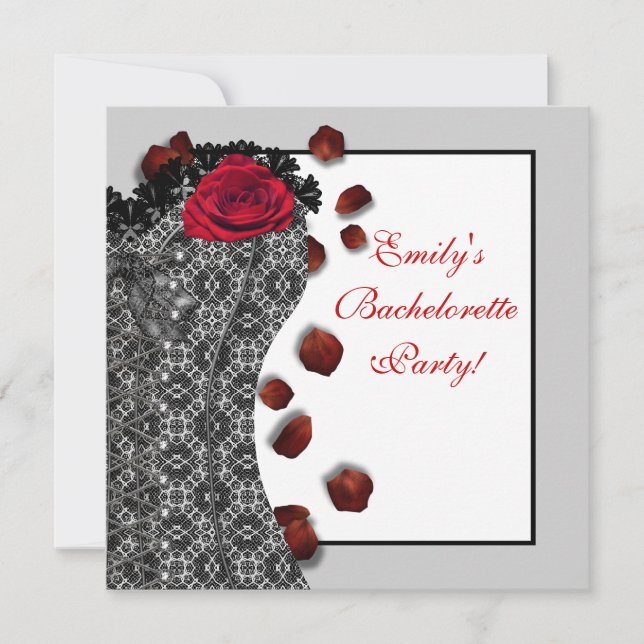 Svart spetsigt korsett Röd högklackad möhippa Inbjudningar (Framsida)