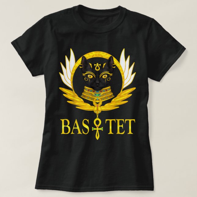 Svart sphynx cat guddess bastet vingar ankh horus  t shirt (Design framsida)