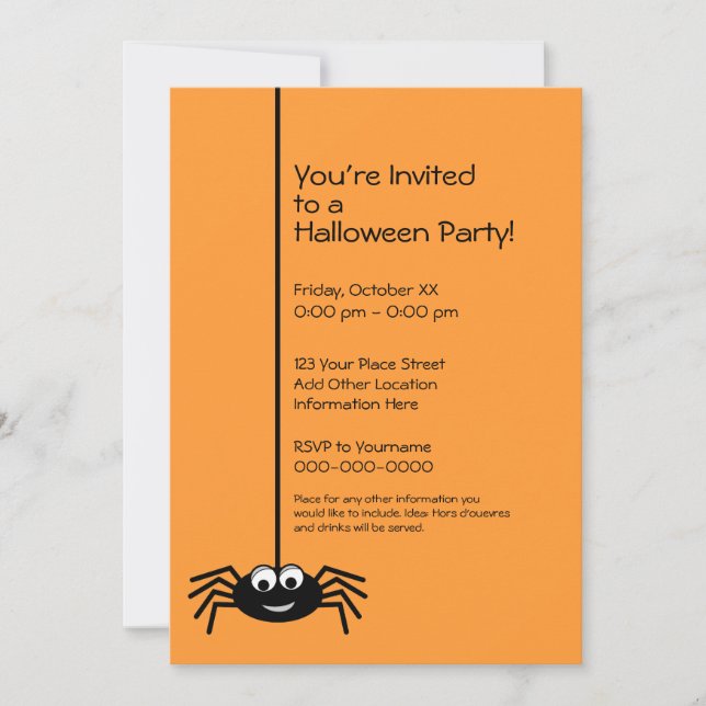 Svart spindel Halloween-fest Inbjudningar (Framsida)