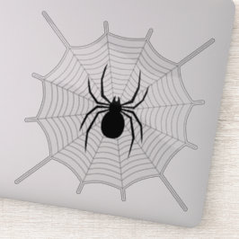 Svart spindel på grå webb Halloween-dekoration Klistermärken