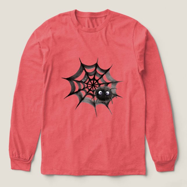 Svart spindel på webben Halloween T Shirt (Design framsida)